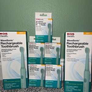 2 WaveSonic Rechargeable Toothbrush & Replacement Brush Heads bundle lot  - Teal